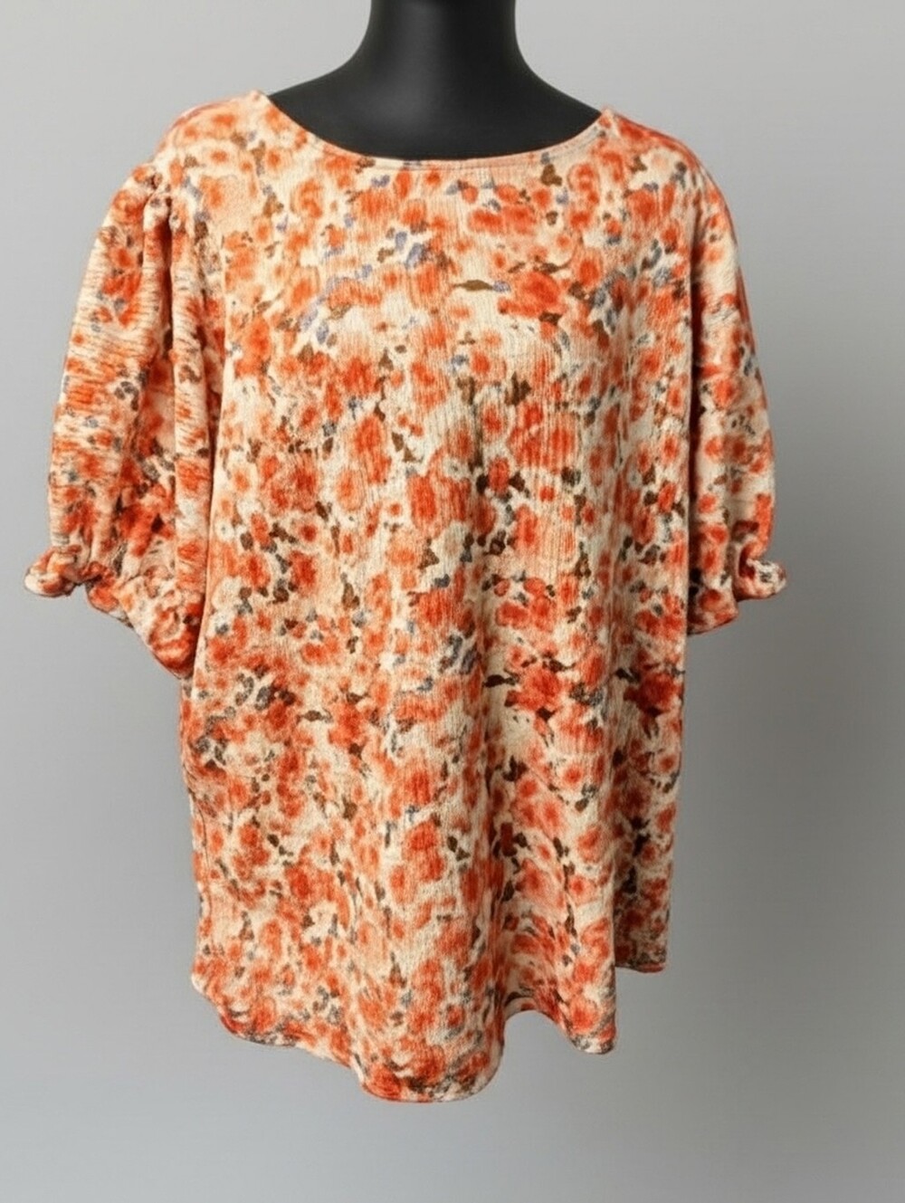 Floral Textured Short-Sleeve Top - Orange (See Description) (013)
